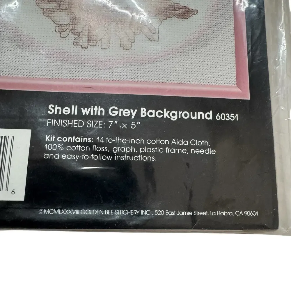 Vintage *NEW* Sea Shell Counted Cross Stitch Set of 2 Golden Bee Pink White 7x5